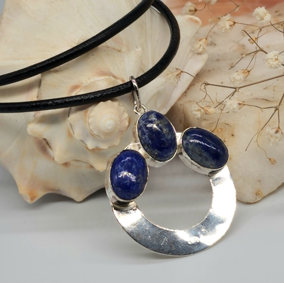 Natural Beautiful Blue Azurit/Lapis Stone Silver 925 Pendant - Picture 3 of 8